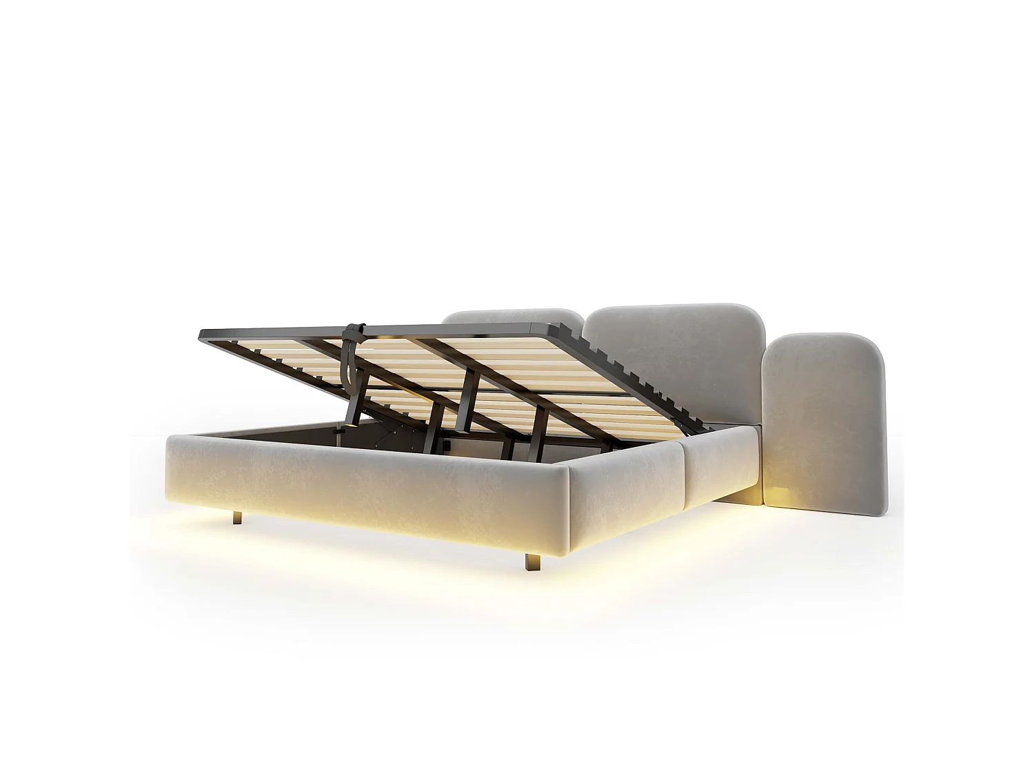 Bed met gestoffeerde opbergruimte 180x200cm - met LED-verlichting - met oplaadpoort - Fluweelstof - Grijs (Matras niet inbegrepen)