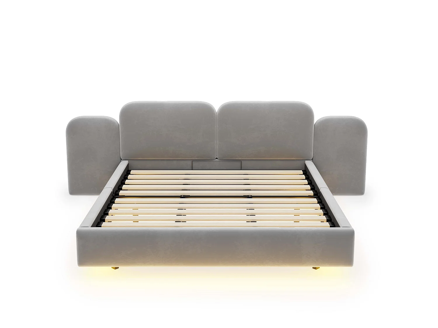 Bed met gestoffeerde opbergruimte 180x200cm - met LED-verlichting - met oplaadpoort - Fluweelstof - Grijs (Matras niet inbegrepen)