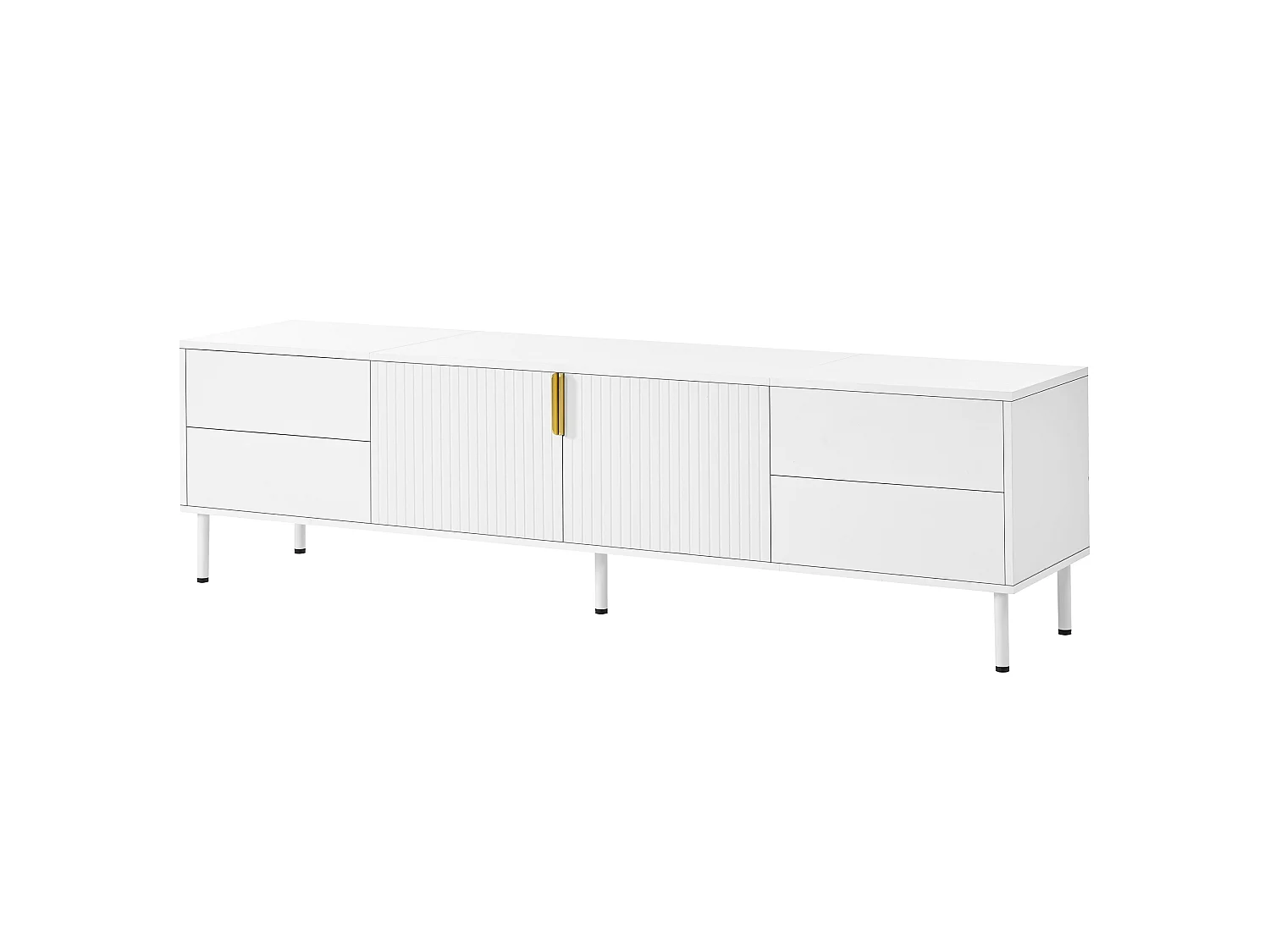 Nowoczesny meble TV 180 x 40 x 49,5 cm - 4 szuflady i 2 drzwi - Uchwyty i nogi metalowe - Zarządzanie kablami - Biały