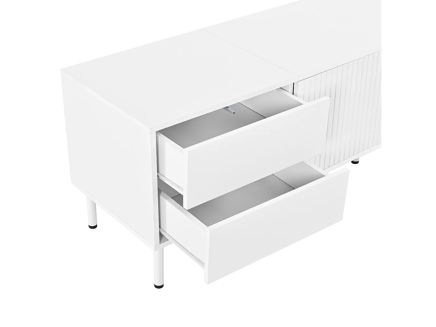 Nowoczesny meble TV 180 x 40 x 49,5 cm - 4 szuflady i 2 drzwi - Uchwyty i nogi metalowe - Zarządzanie kablami - Biały