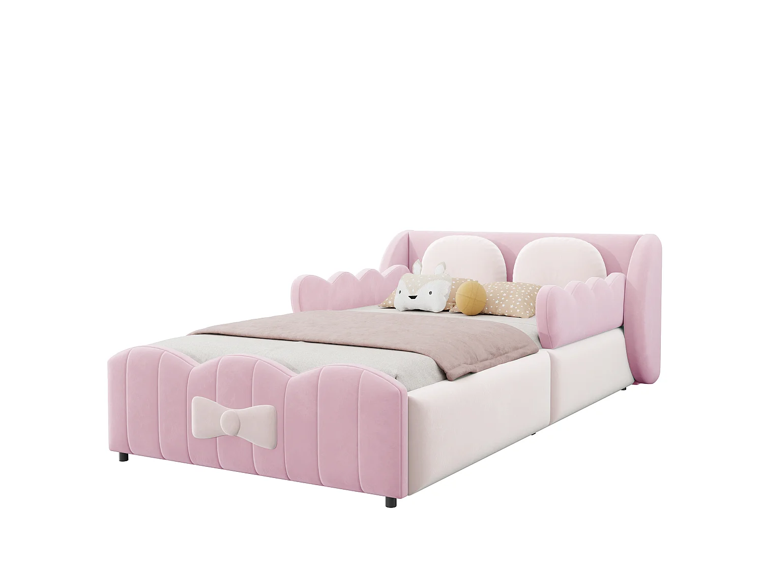 Cama baúl capitonada para niño 90 x 200 - Terciopelo - con 2 cojines decorativos grandes - rosa (colchón no incluido)