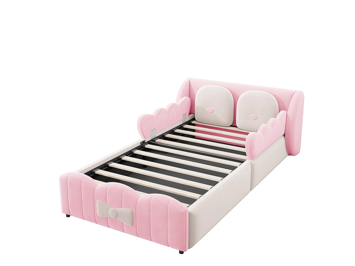 Cama baúl capitonada para niño 90 x 200 - Terciopelo - con 2 cojines decorativos grandes - rosa (colchón no incluido)