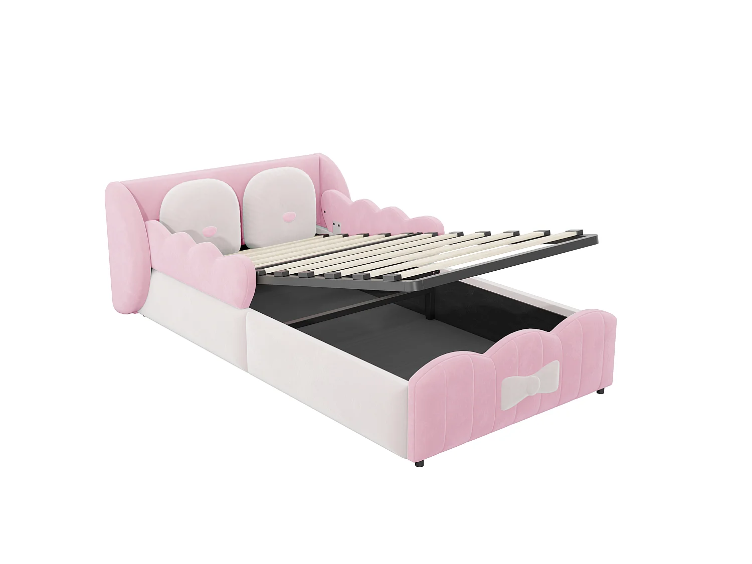 Cama baúl capitonada para niño 90 x 200 - Terciopelo - con 2 cojines decorativos grandes - rosa (colchón no incluido)