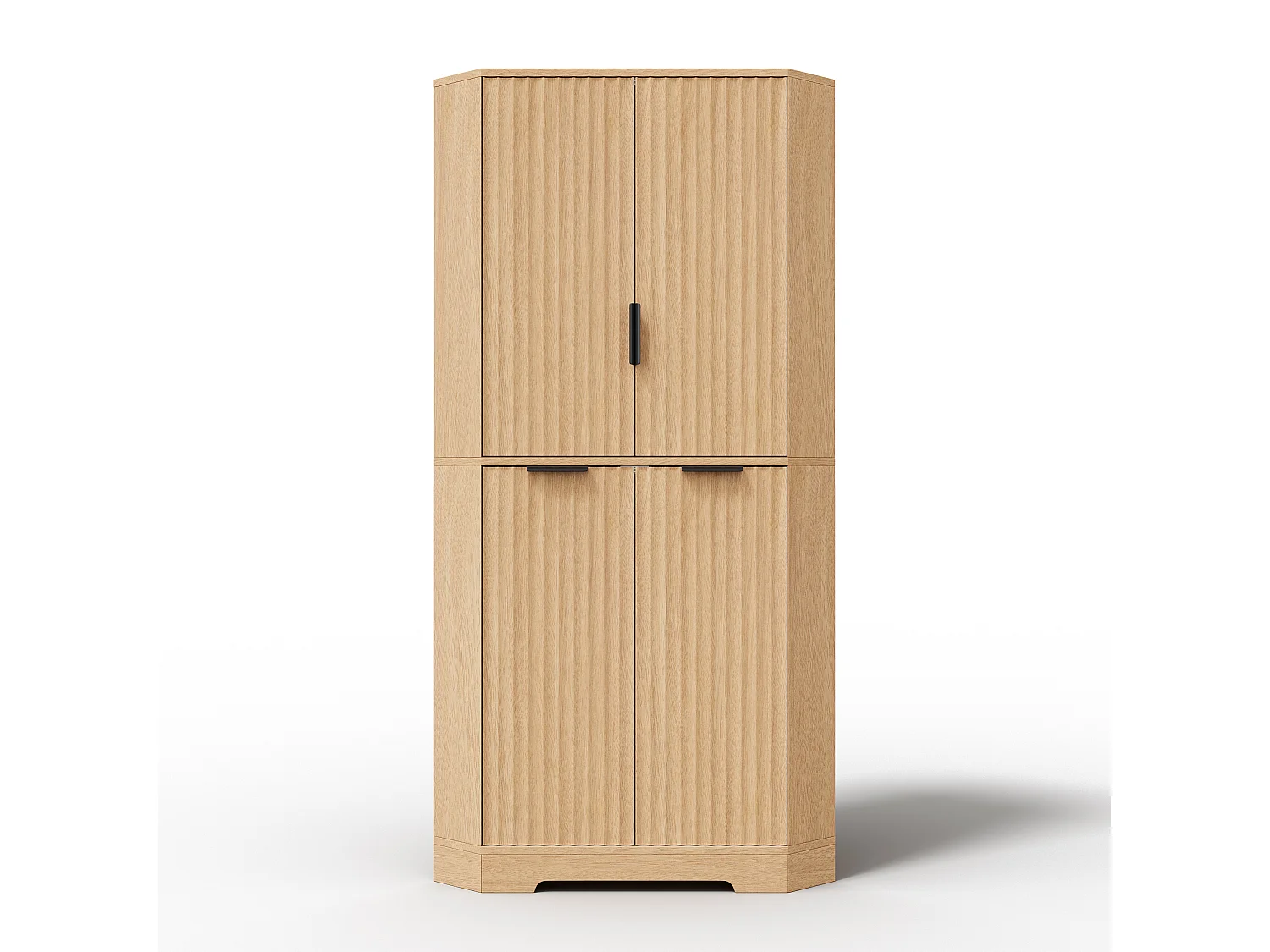 Eck-Schrank hoch Aufbewahrung 60x60x172cm - Eck-Buffet mit 4 geriffelten Türen & verstellbaren Regalböden, Moderner Stil - Braun