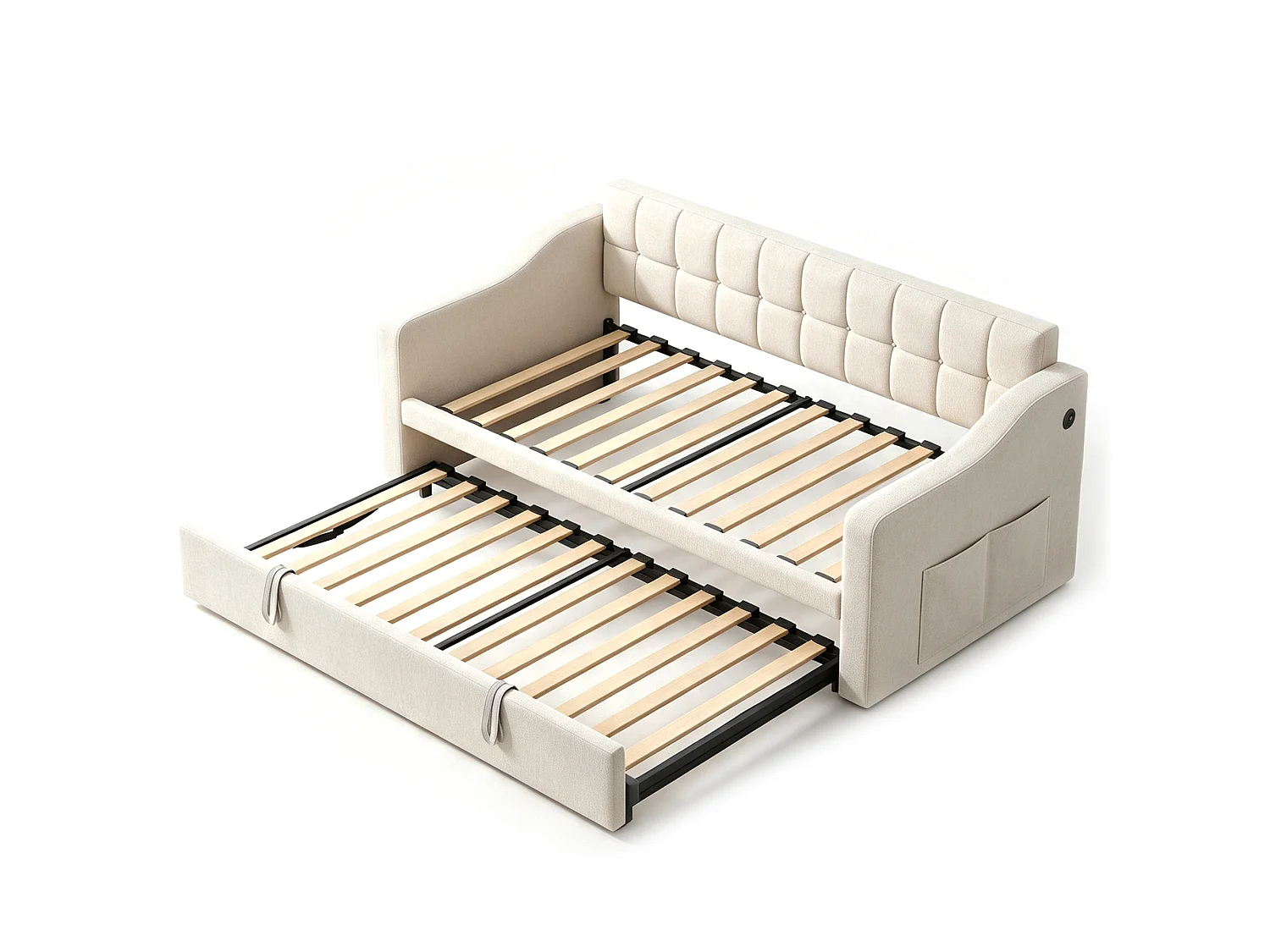 Schlafsofa 180x190 cm - Samtstoff - Mit Steckdose - Mit Aufbewahrungstaschen - Beige (Matratze nicht enthalten)