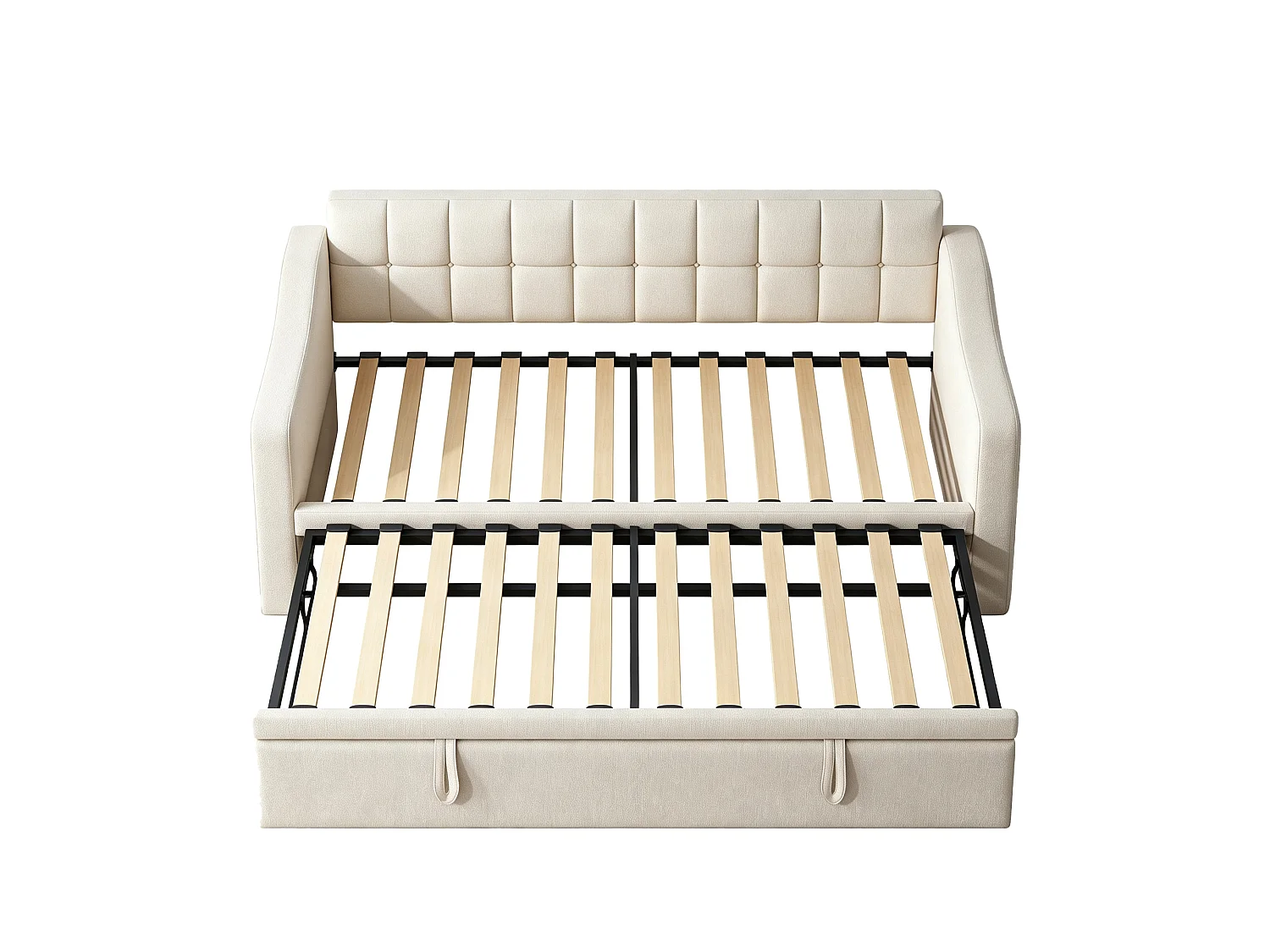 Schlafsofa 180x190 cm - Samtstoff - Mit Steckdose - Mit Aufbewahrungstaschen - Beige (Matratze nicht enthalten)