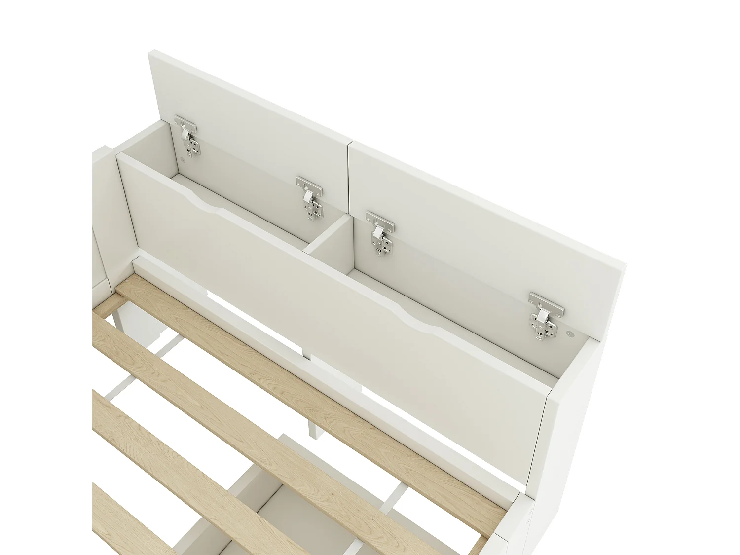 Canapé-lit simple en bois 90 x 200 cm - Avec espace pour animal - 2 tiroirs, 2 rangements et étagère latérale - MDF - Blanc (sans matelas)