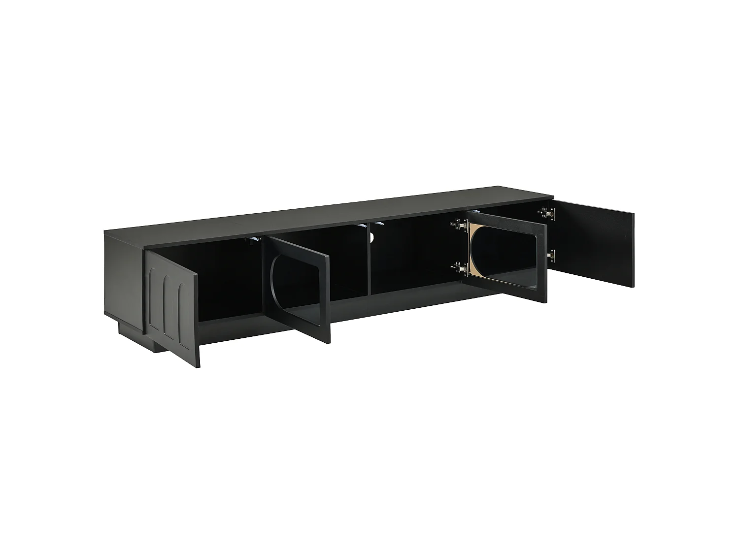 Nowoczesny meble TV 200 x 40 x 42 cm - 4 drzwi - Oświetlenie LED sterowane aplikacją - Drzwi szklane - MDF - Czarny