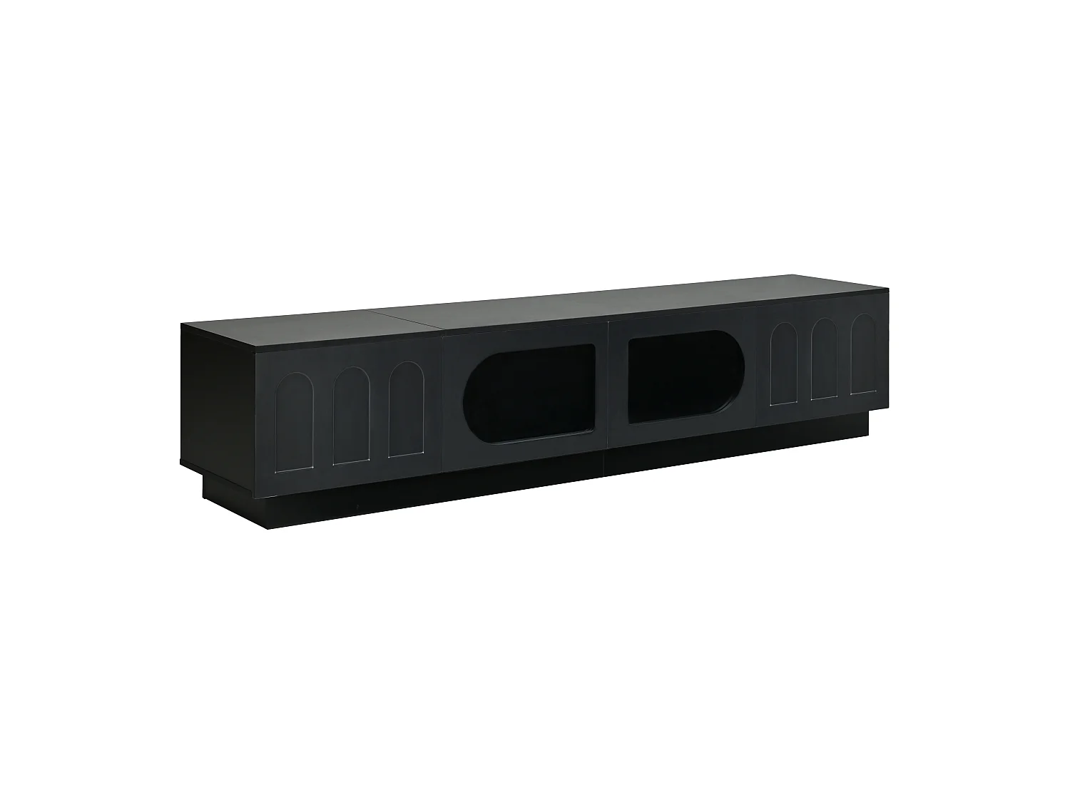 Nowoczesny meble TV 200 x 40 x 42 cm - 4 drzwi - Oświetlenie LED sterowane aplikacją - Drzwi szklane - MDF - Czarny