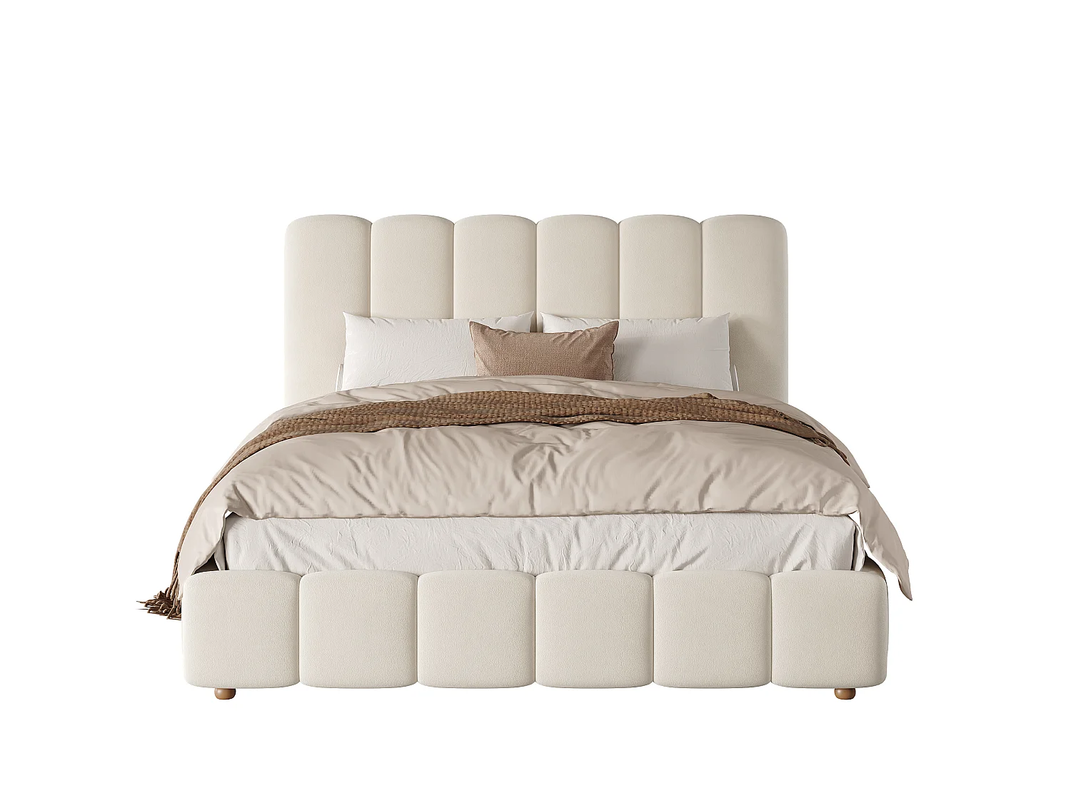 Lit double coffre capitonné 140x190 cm - avec tête de lit et coffre de rangement - Tissu velours - Beige (sans matelas )