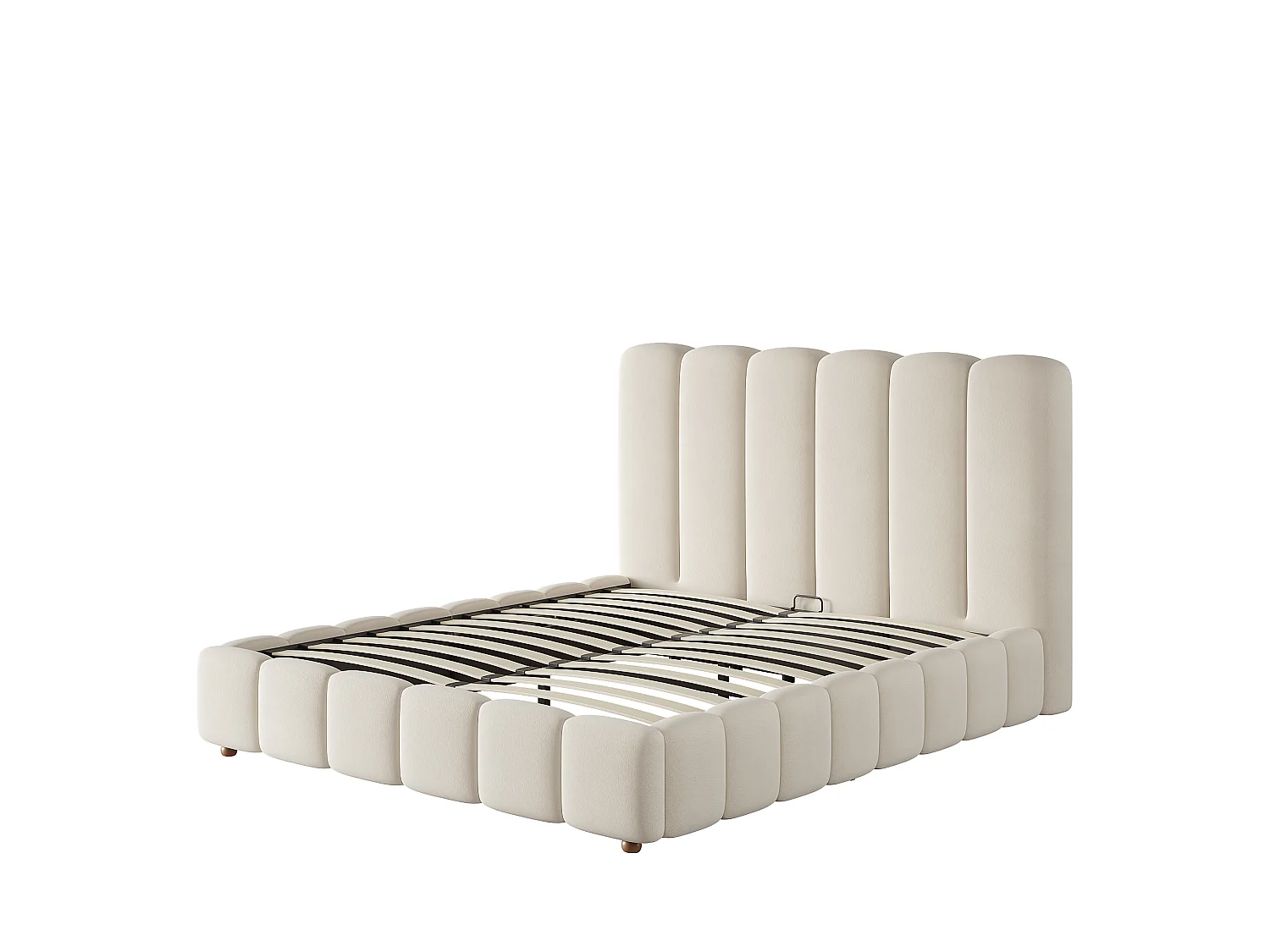 Lit double coffre capitonné 140x190 cm - avec tête de lit et coffre de rangement - Tissu velours - Beige (sans matelas )