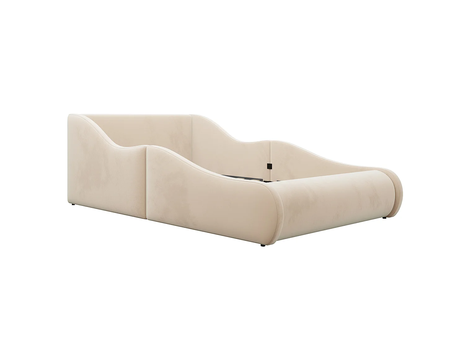 Barnsäng vadderad 90x200cm - velourtyg - med sidobarriärer - beige (madrass ingår ej)