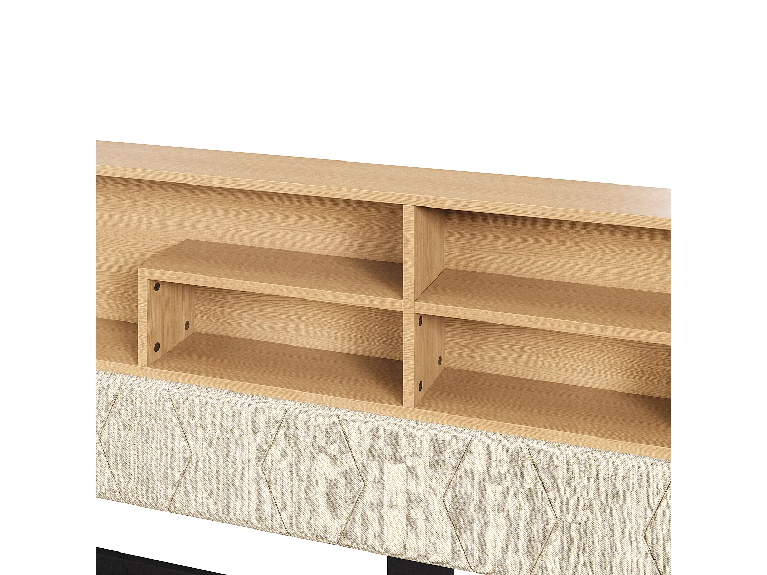 Bedbank met opbergruimte 90 x 200 cm - met stopcontact - met USB-poort - met LED-lichtstrip - linnenstof - Beige (matras niet inbegrepen)