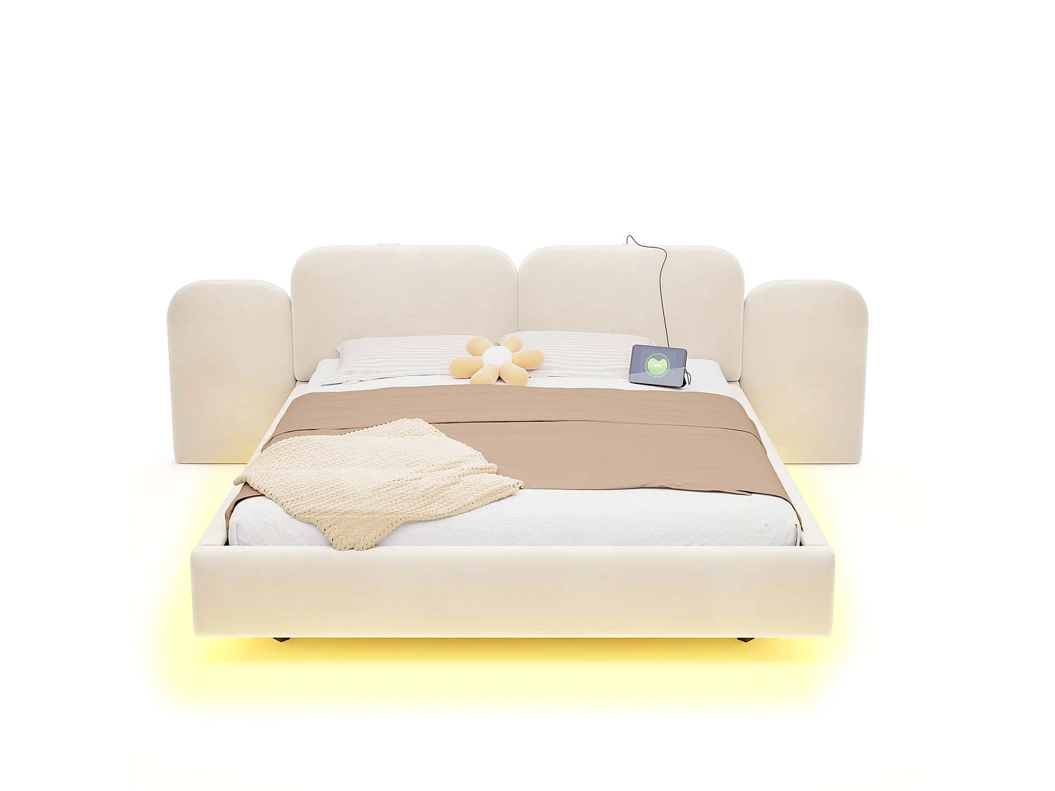 Lit coffre capitonné 180x200cm - avec lumière LED - avec port de chargement - Tissu velours - Gris (Matelas non inclus)