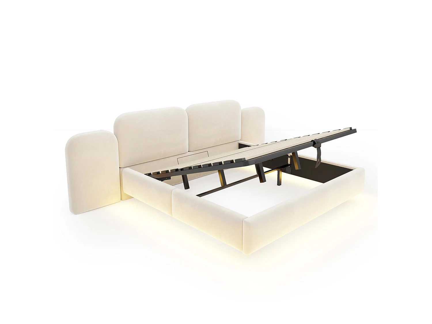 Lit coffre capitonné 180x200cm - avec lumière LED - avec port de chargement - Tissu velours - Gris (Matelas non inclus)