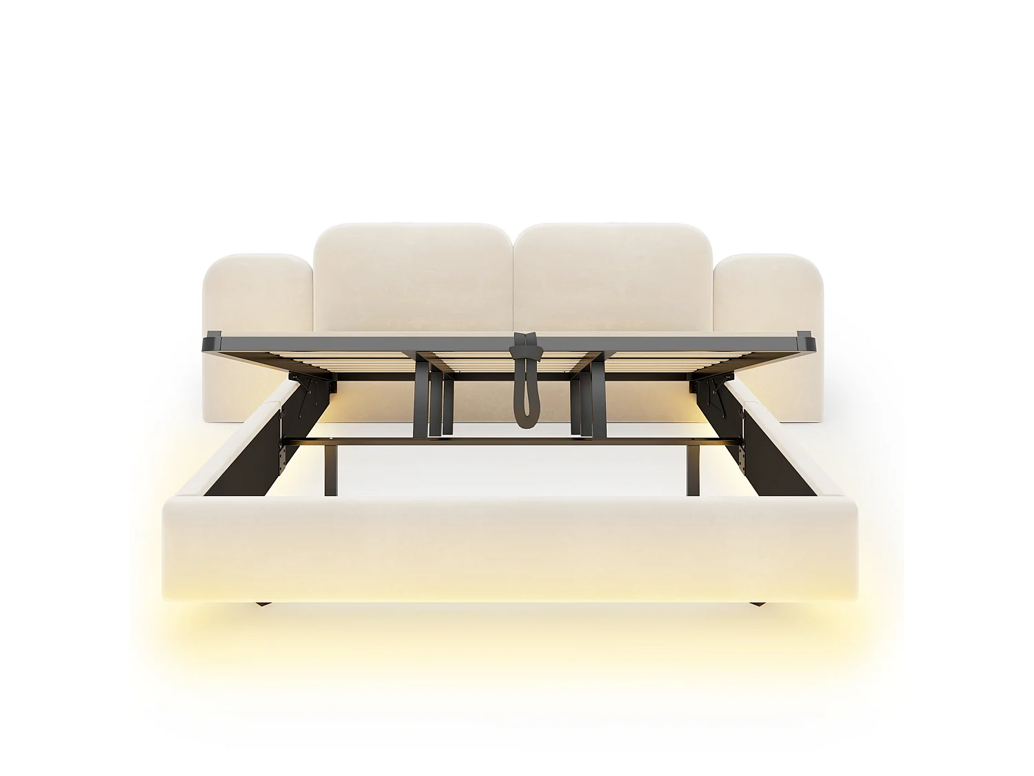 Lit coffre capitonné 180x200cm - avec lumière LED - avec port de chargement - Tissu velours - Gris (Matelas non inclus)