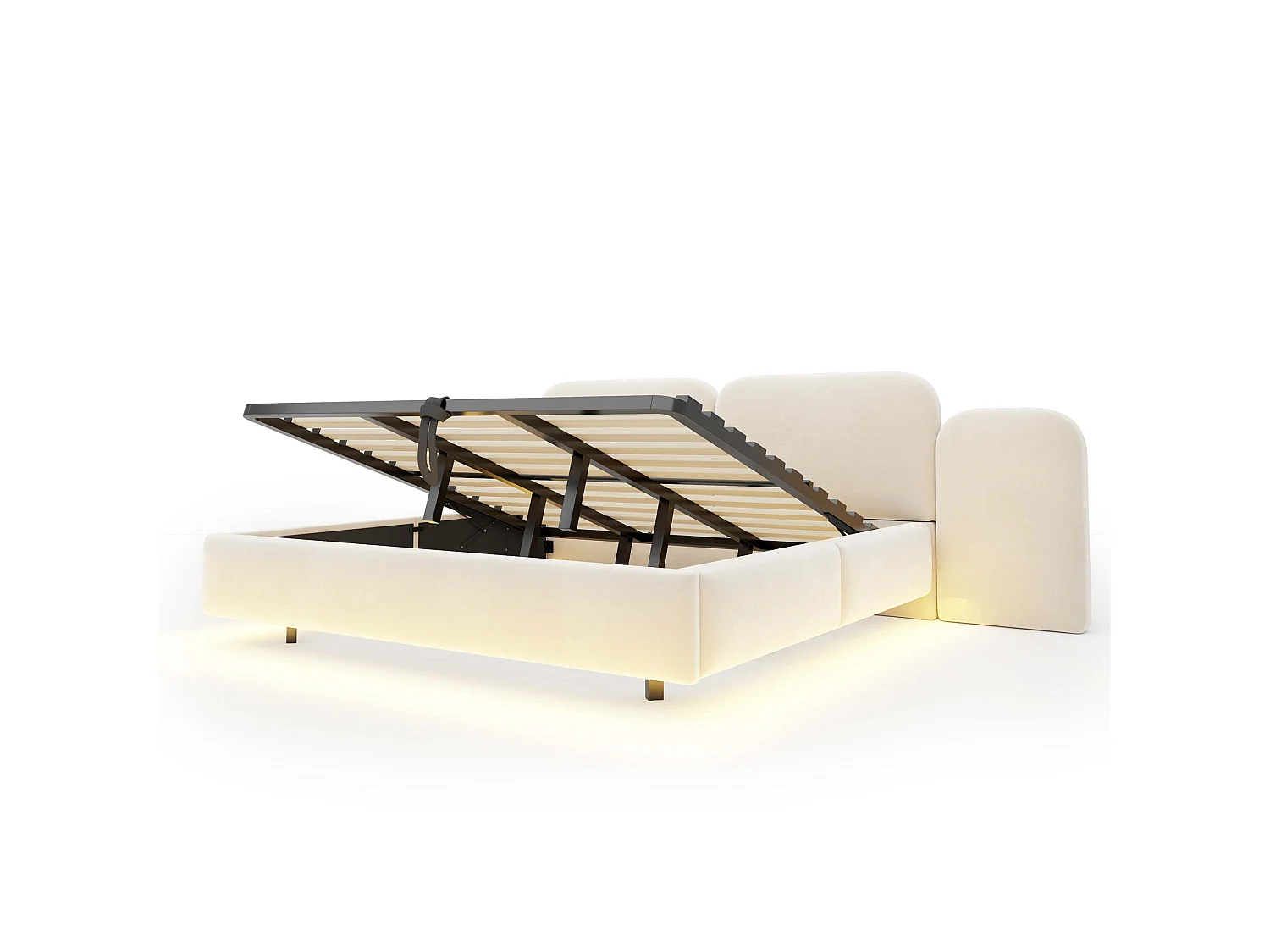 Lit coffre capitonné 180x200cm - avec lumière LED - avec port de chargement - Tissu velours - Gris (Matelas non inclus)