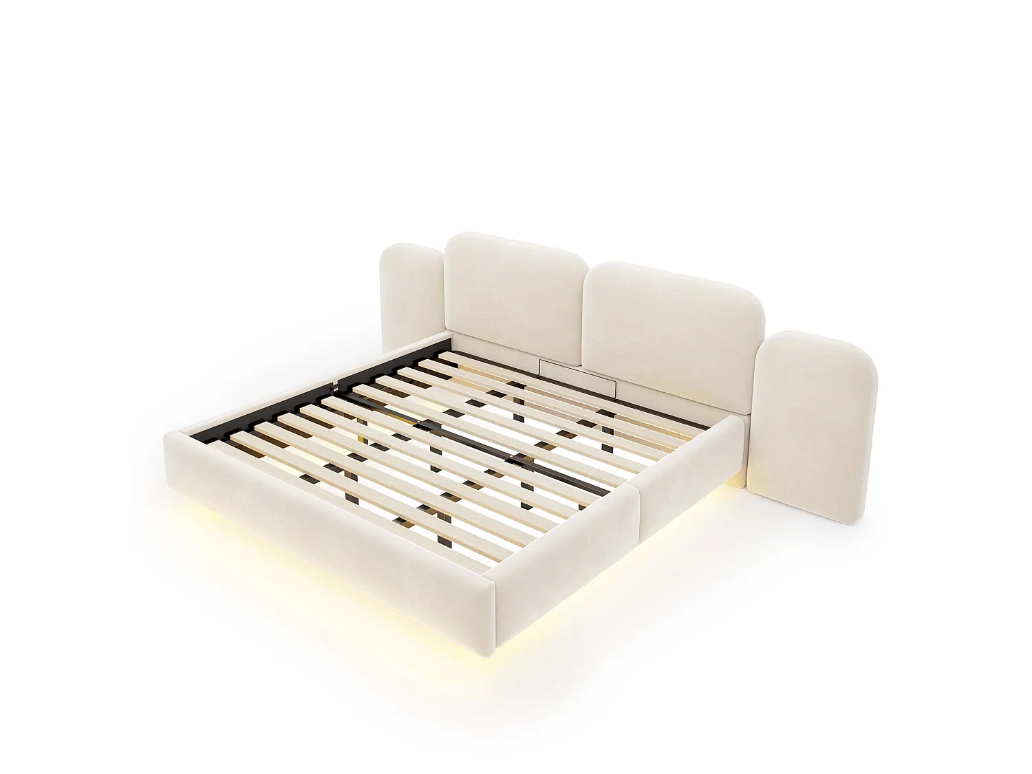 Lit coffre capitonné 180x200cm - avec lumière LED - avec port de chargement - Tissu velours - Gris (Matelas non inclus)