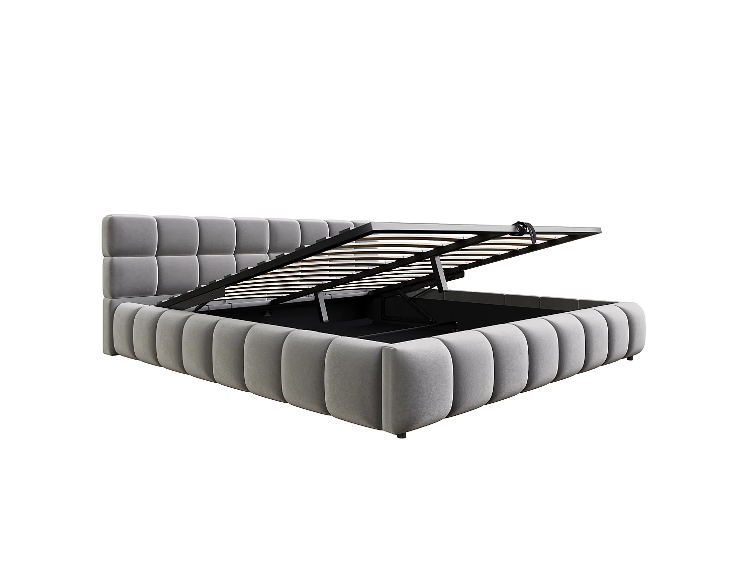 Cama baú acolchoada 160 x 200 cm - com iluminação LED - Tecido veludo - Cinza (Colchão não incluído)