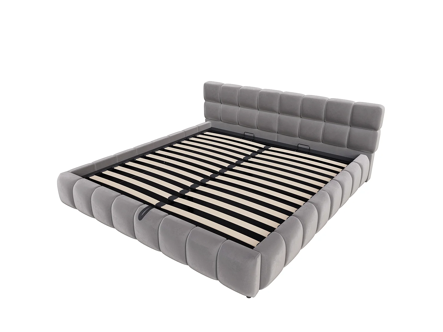 Cama baú acolchoada 160 x 200 cm - com iluminação LED - Tecido veludo - Cinza (Colchão não incluído)