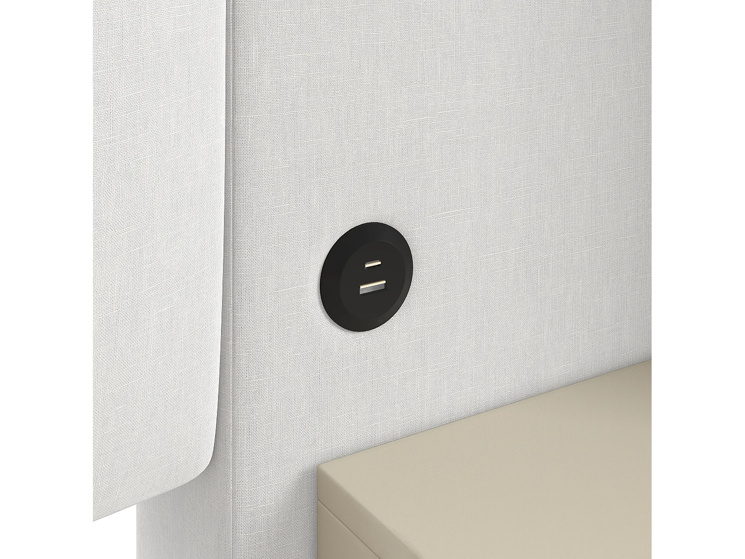 Lit coffre capitonné 180x200cm en lin - Avec éclairage LED, rangements et système de levage hydraulique - Beige (Matelas non inclus)
