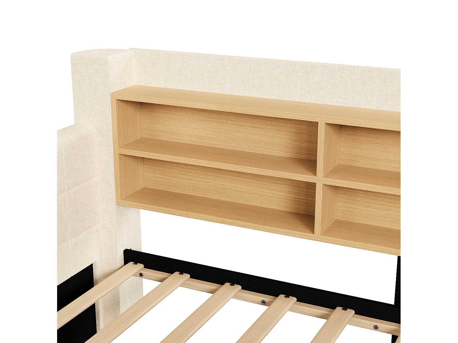 Canapébed 90 x 200 cm - met uittrekbaar bed - met LED-verlichting - met 2 laden - fluweelstof - beige (matras niet inbegrepen)