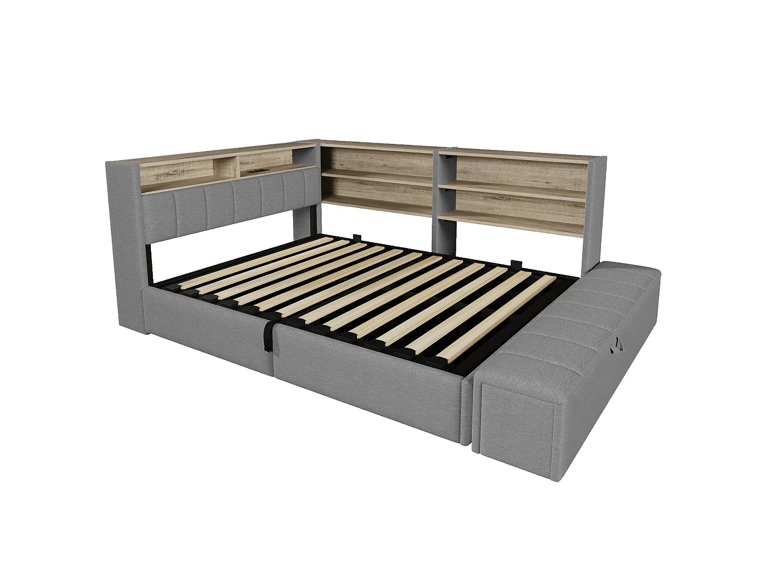 Bankbed met opbergruimte 140 x 200 cm - met elektrisch stopcontact - met USB-poort - met LED-verlichting - fluwelen stof - grijs (matras niet inbegrepen)