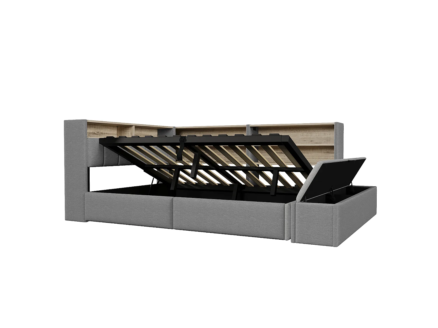 Bankbed met opbergruimte 140 x 200 cm - met elektrisch stopcontact - met USB-poort - met LED-verlichting - fluwelen stof - grijs (matras niet inbegrepen)