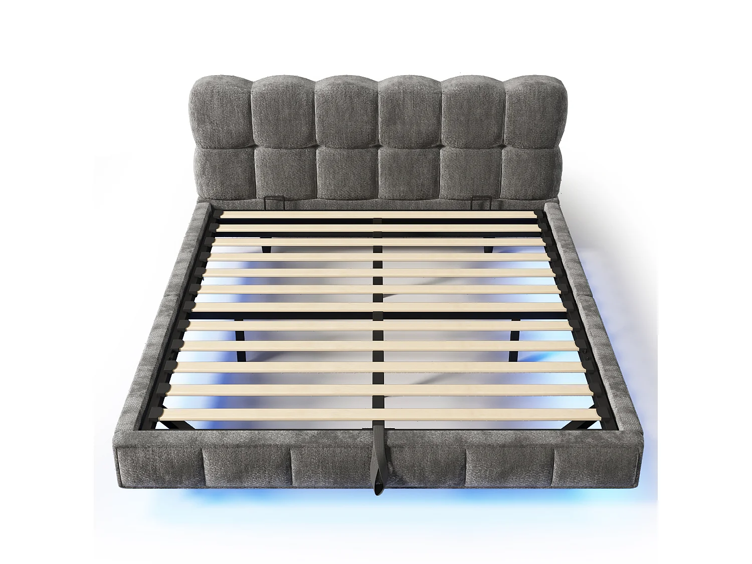 Bedbox gestoffeerd 140x200cm - met LED-verlichting en USB-poort - zwevend design - chenillestof - Grijs (zonder matras)