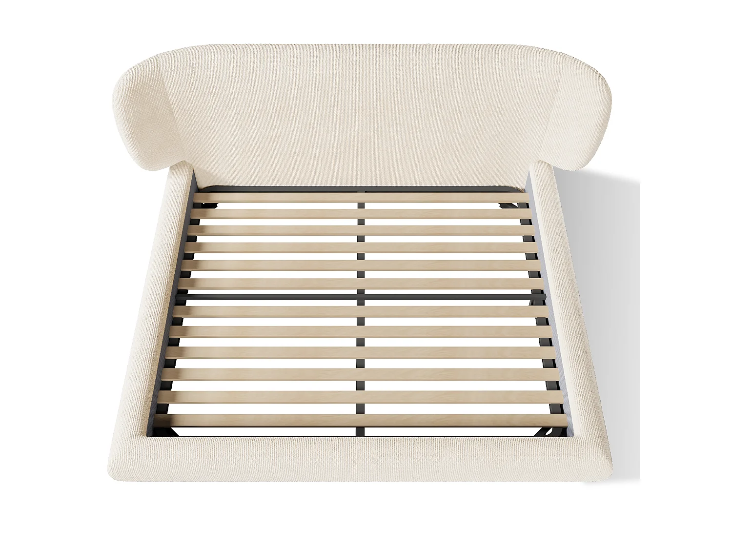 Dubbelbed gestoffeerd 140x190cm - afgeronde hoeken - met lattenbodem - chenillestof - Beige (zonder matras)