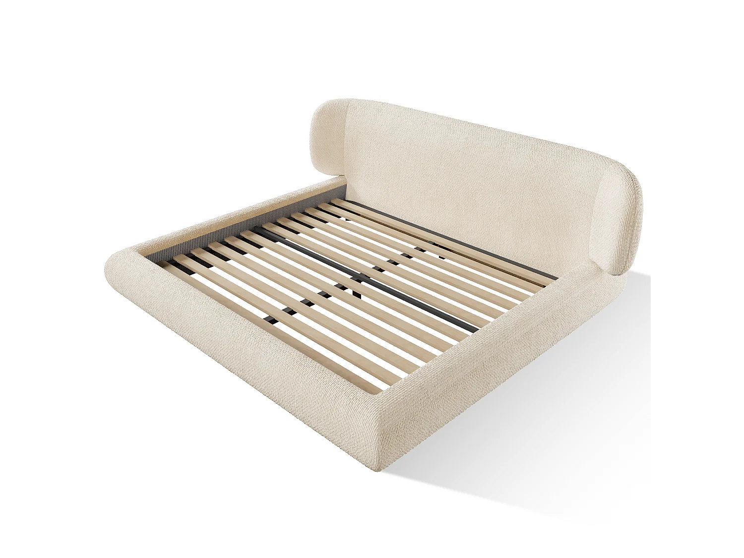 Dubbelbed gestoffeerd 140x190cm - afgeronde hoeken - met lattenbodem - chenillestof - Beige (zonder matras)