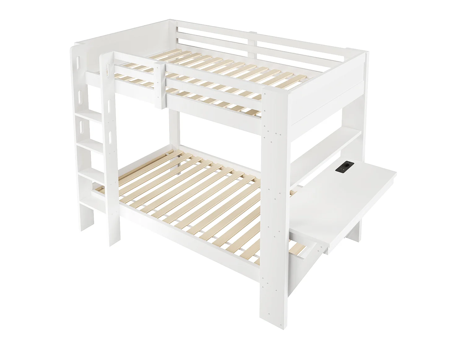 Lit superposé 90 x 200 cm - avec table - avec prise électrique - avec lumière LED - blanc (matelas non inclus)