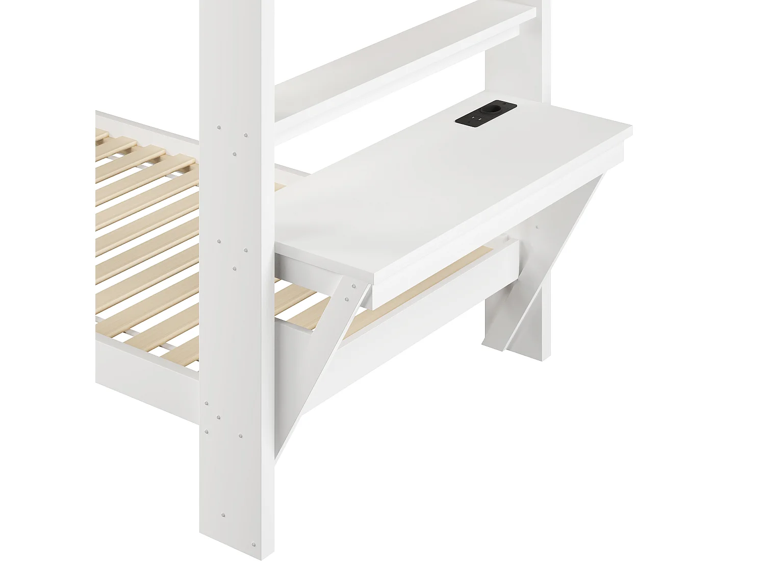 Lit superposé 90 x 200 cm - avec table - avec prise électrique - avec lumière LED - blanc (matelas non inclus)