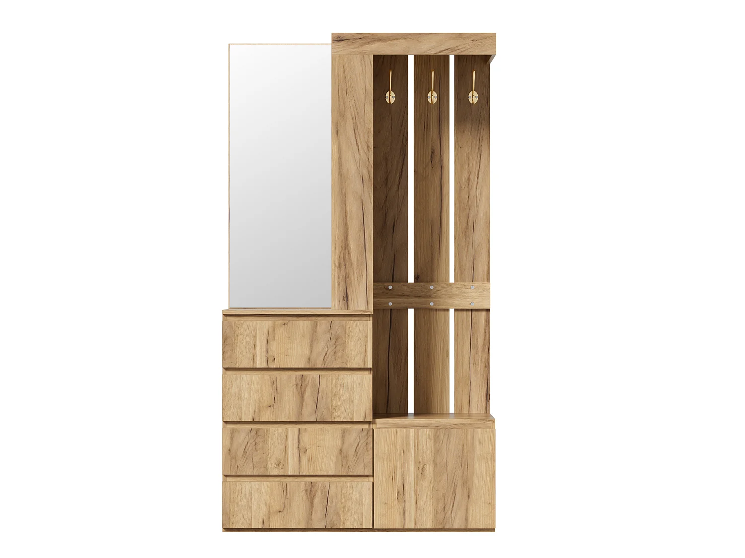 Ensemble vestiaire d'entrée 100x35x180cm - avec miroir et meuble à chaussures - avec 4 tiroirs et crochet - Naturel