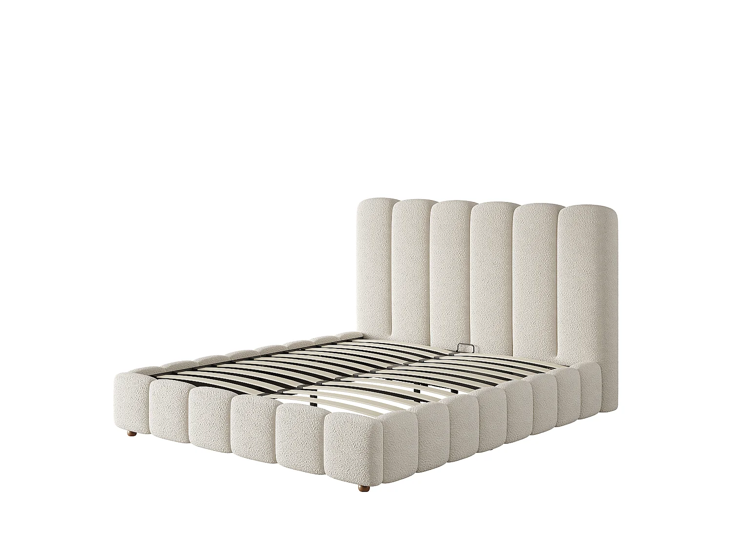 Lit coffre rembourré 140x200cm - Tête de lit rembourrée - Rangement sous le lit - Sommier à lattes - Tissu bouclé - Blanc (sans matelas)