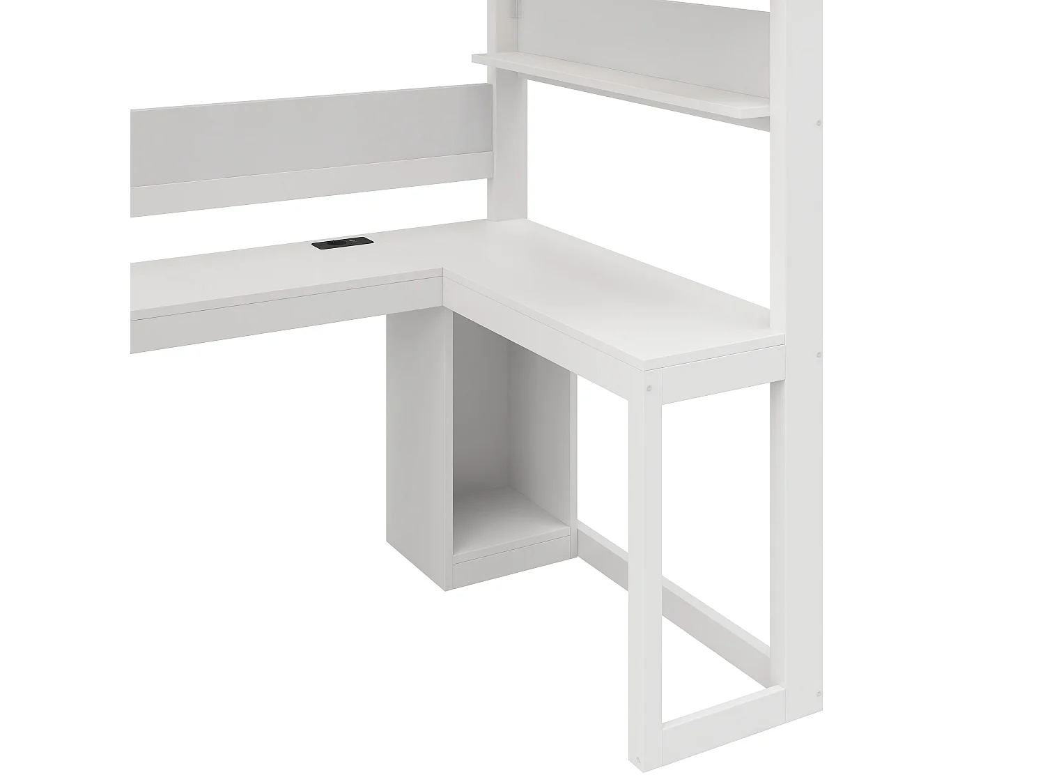 Lit mezzanine gaming 90 x 200 cm - Avec bureau et échelle de rangement - Bande LED et port USB - Blanc (Matelas non inclus)