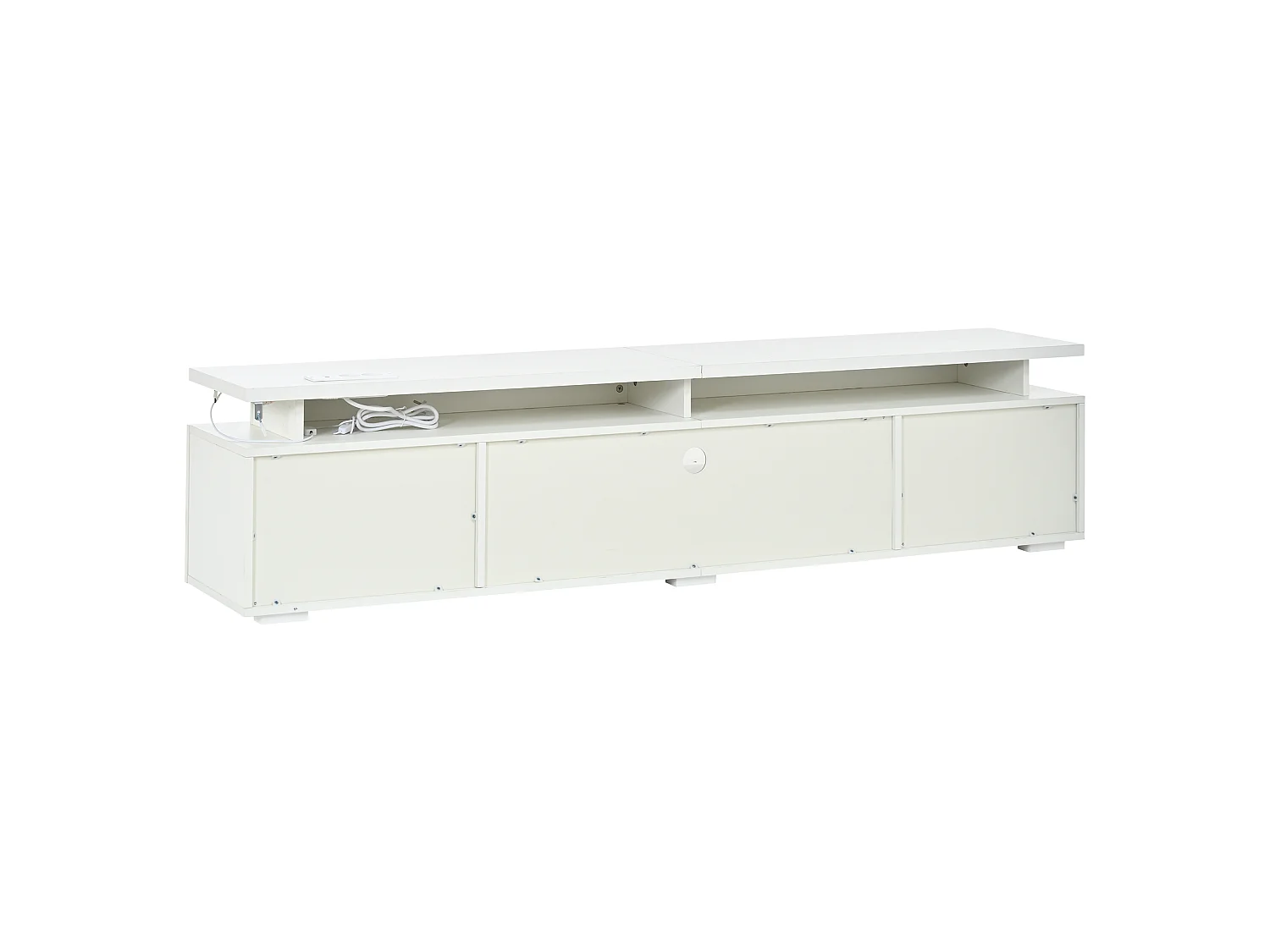 Nowoczesny meble TV 180x35x42 cm - Wbudowane oświetlenie LED - 2 drzwi i otwarte półki - Błyszczące wykończenie - MDF - Biały