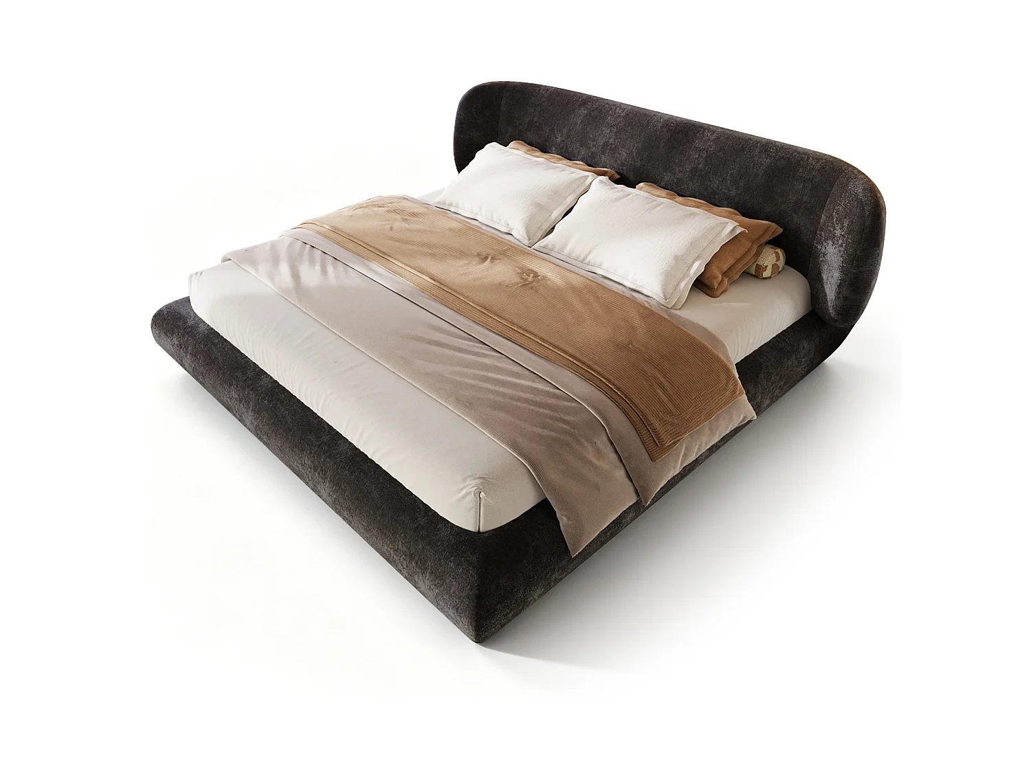 Dubbelbed gestoffeerd 180x200cm - afgeronde hoeken - met lattenbodem - chenillestof - Grijs (zonder matras)