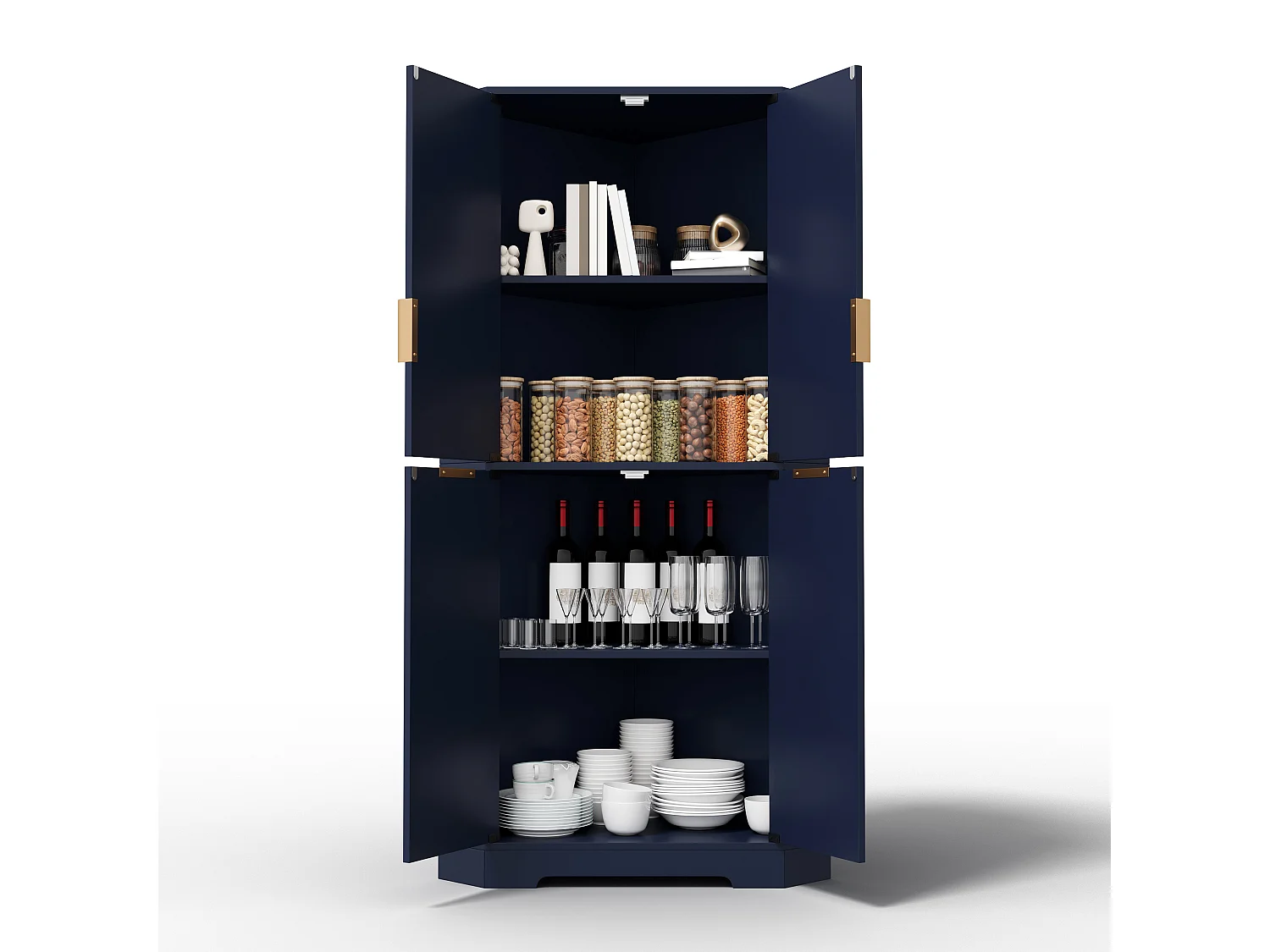 Meuble d'Angle Haut de Rangement 60x60x172cm - Buffet d'Angle avec 4 Portes Canelées & Étagères Réglables, Style Moderne - Bleu