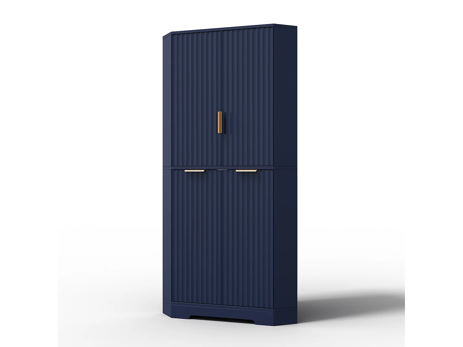 Meuble d'Angle Haut de Rangement 60x60x172cm - Buffet d'Angle avec 4 Portes Canelées & Étagères Réglables, Style Moderne - Bleu