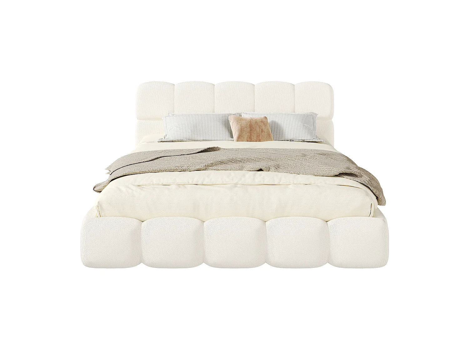 Gestoffeerd tweepersoons opbergbed 200x200 cm - met lattenbodem - bouclé stof - wit (matras niet inbegrepen)
