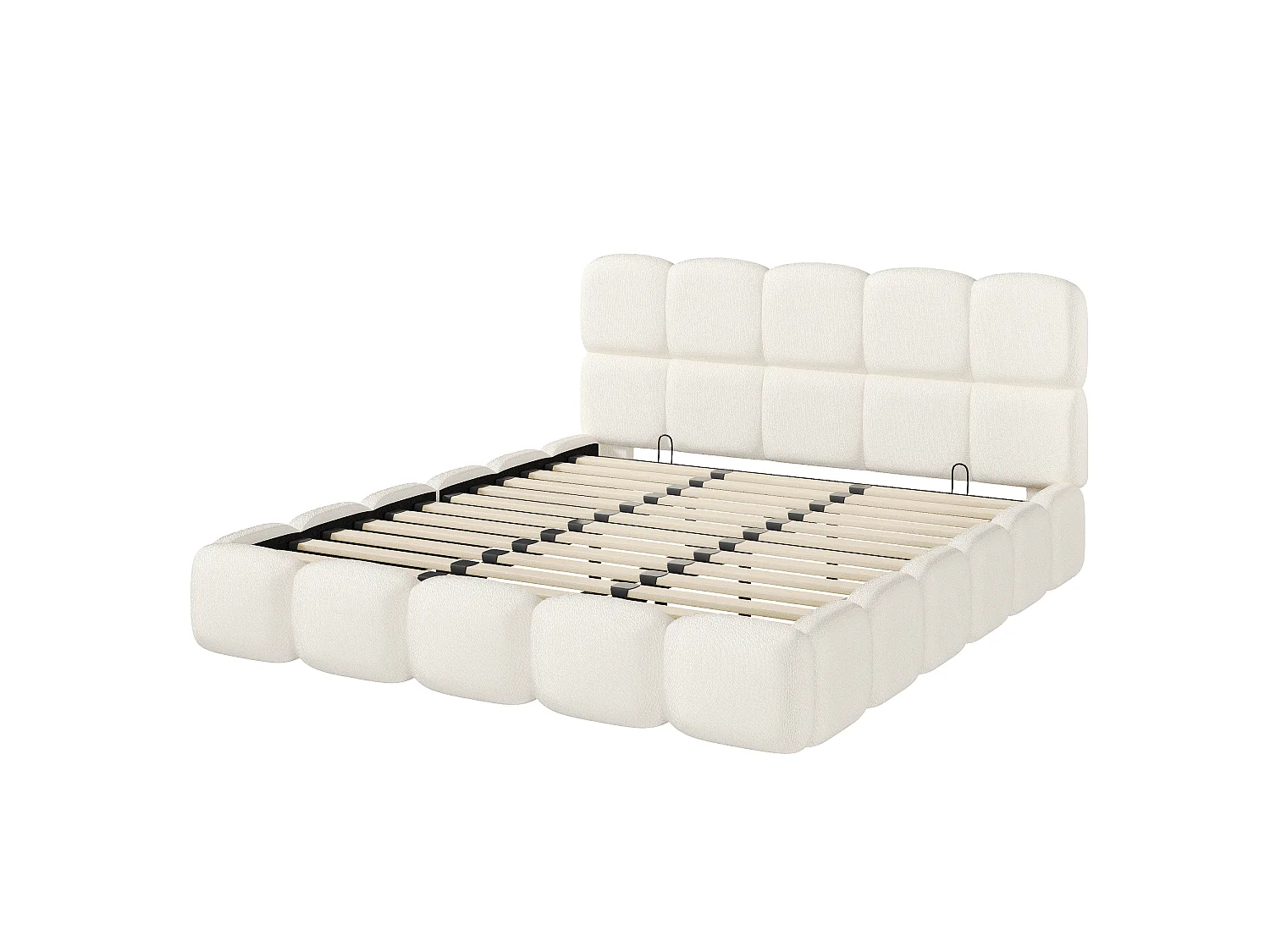 Gestoffeerd tweepersoons opbergbed 200x200 cm - met lattenbodem - bouclé stof - wit (matras niet inbegrepen)