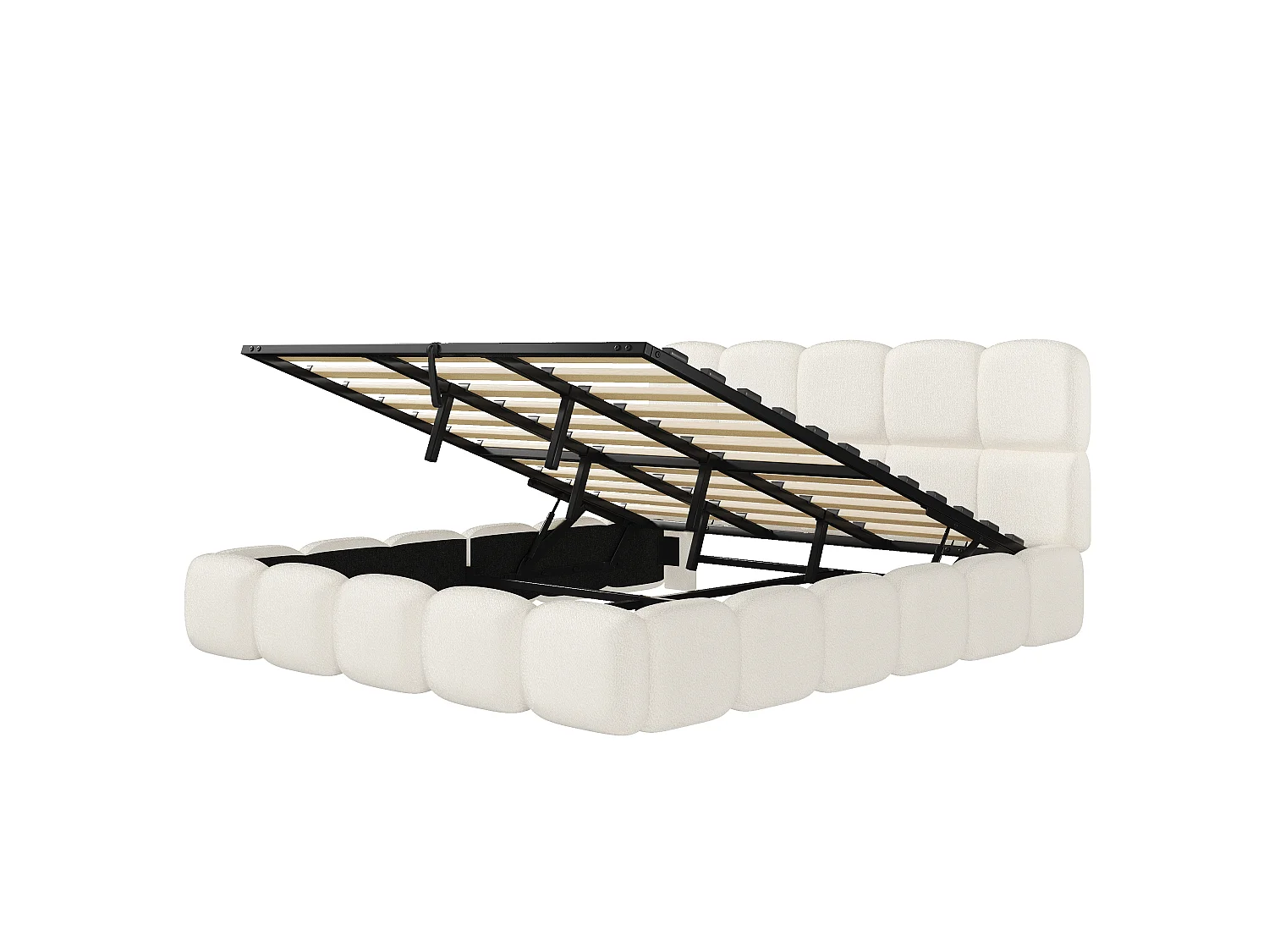 Gestoffeerd tweepersoons opbergbed 200x200 cm - met lattenbodem - bouclé stof - wit (matras niet inbegrepen)