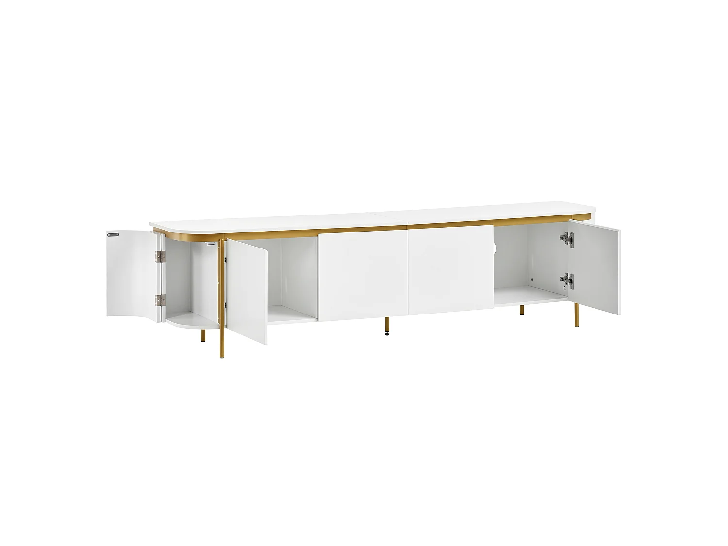 Moderne TV-møbel 180 x 38 x 46 cm - Med 6 døre - Ben i jern - Afrundede kanter - Kabelstyring - MDF - Hvid