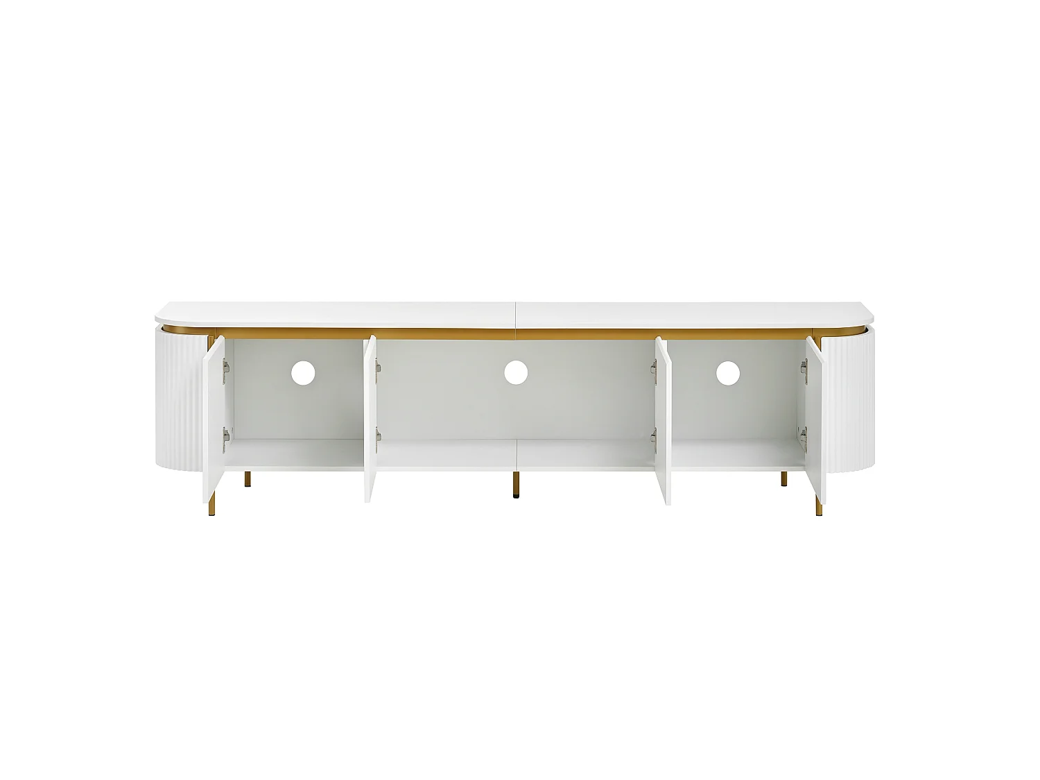 Moderne TV-møbel 180 x 38 x 46 cm - Med 6 døre - Ben i jern - Afrundede kanter - Kabelstyring - MDF - Hvid