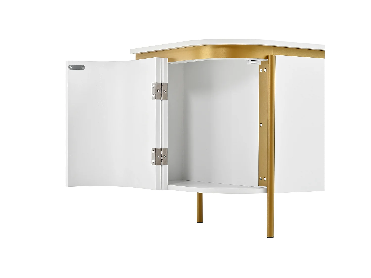 Moderne TV-møbel 180 x 38 x 46 cm - Med 6 døre - Ben i jern - Afrundede kanter - Kabelstyring - MDF - Hvid