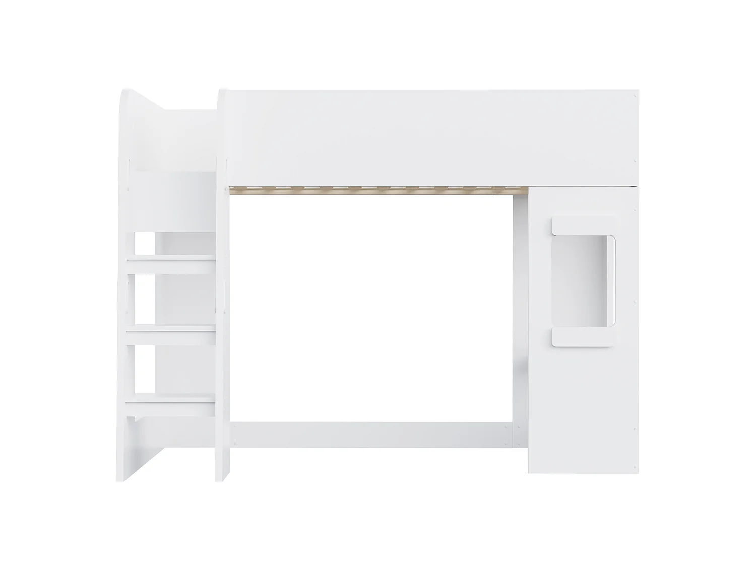 Houten hoogslaper 90×200 cm - met LED-verlichting - met klein bureau - met veiligheidshekken - wit (matras niet inbegrepen)