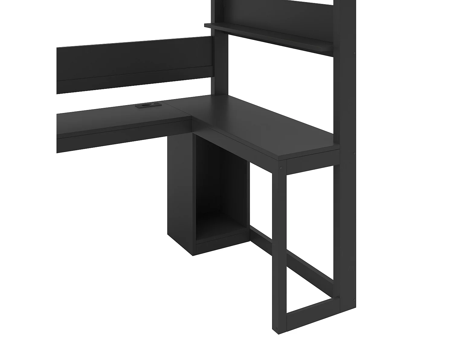 Game-mezzaninebed 90 x 200 cm - Met bureau en opbergladder - LED-strip en USB-poort - Zwart (Matras niet inbegrepen)