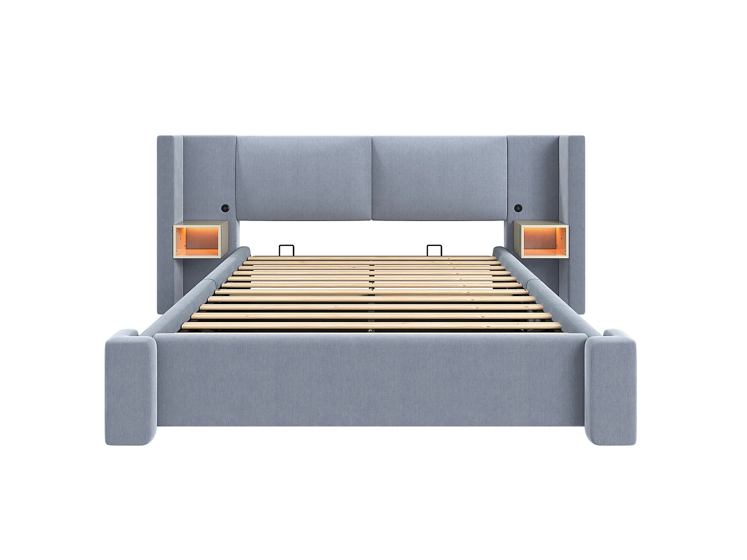 Gestoffeerd opbergbed 180x200cm in linnen - Met LED-verlichting, opbergruimte en hydraulisch hefsysteem - Grijs (Matras niet inbegrepen)