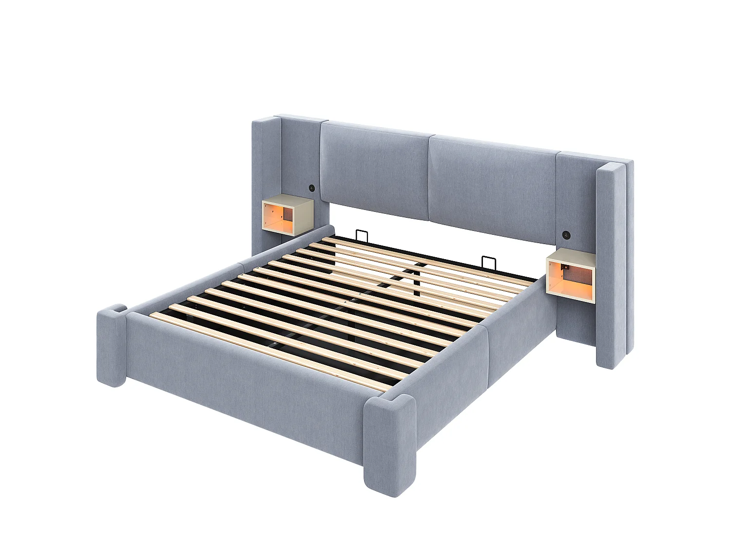 Gestoffeerd opbergbed 180x200cm in linnen - Met LED-verlichting, opbergruimte en hydraulisch hefsysteem - Grijs (Matras niet inbegrepen)